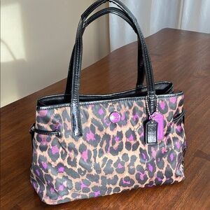 Coach Ocelot Print Tote Bag - Black and Purple